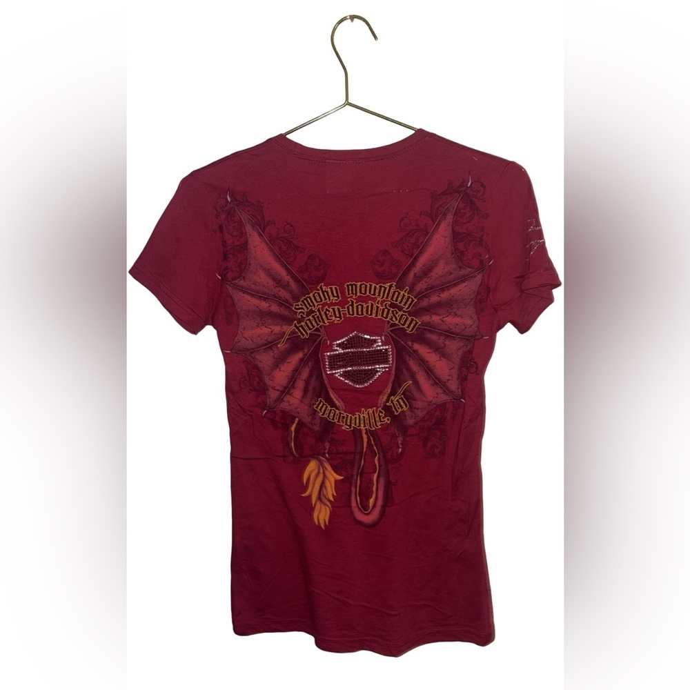 Harley-Davidson Women's Burgundy Graphic Tee Size Small P2P 15" - Picture 2 of 5